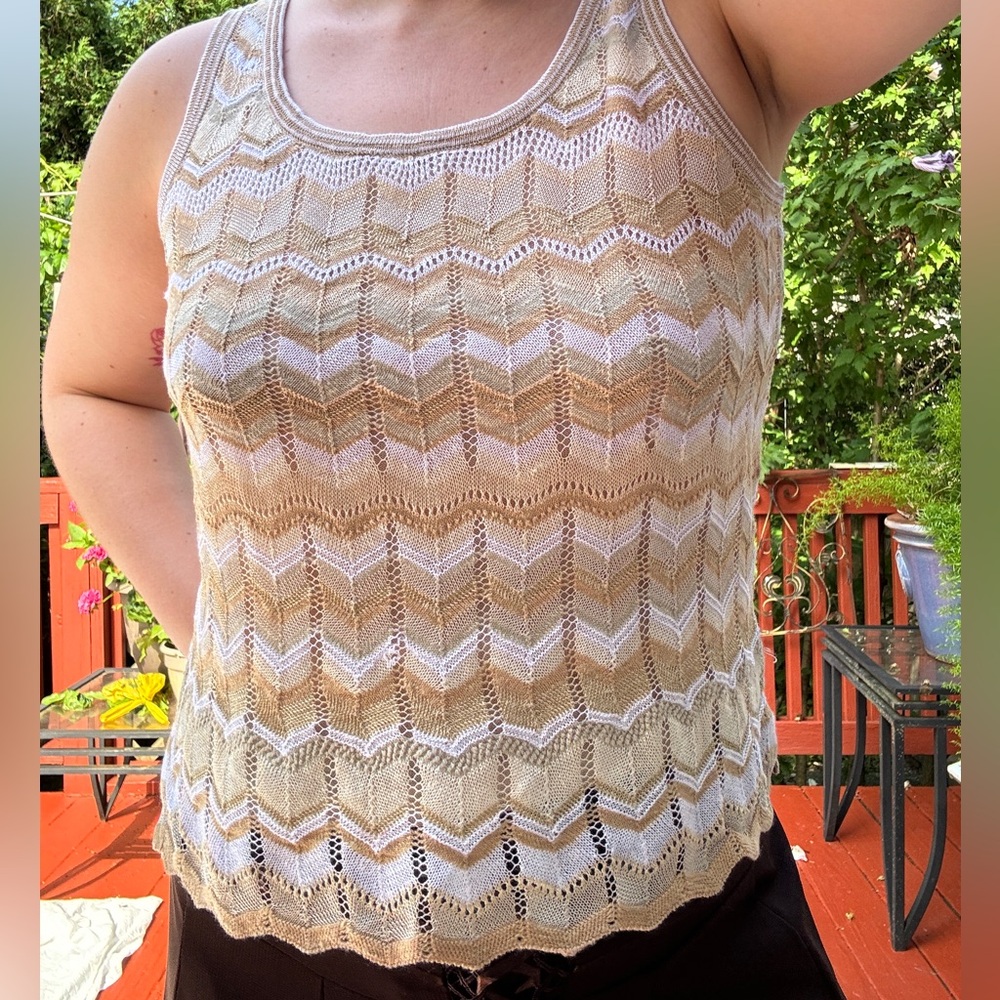 Sigrid Olsen Beige and White Chevron Tank Top